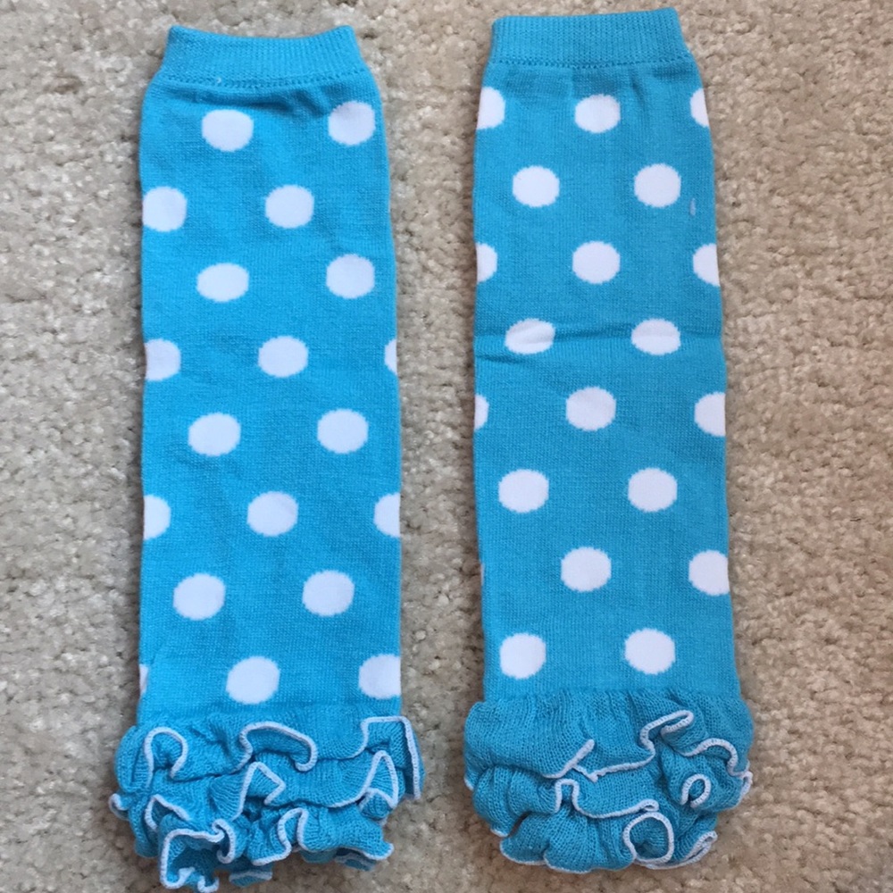 Blue poka dotted leg warmers
